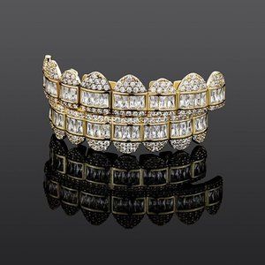Bling Bling Cz Baguette Diamonds Grillz SET